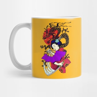 Geisha Holding A Fan Over A Tanto Mug